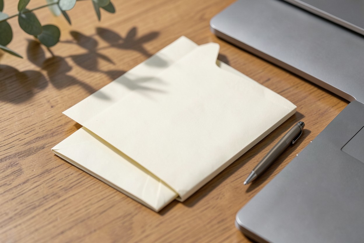 Carpeta de documentos cerrada junto a un computador; imagen ilustrativa